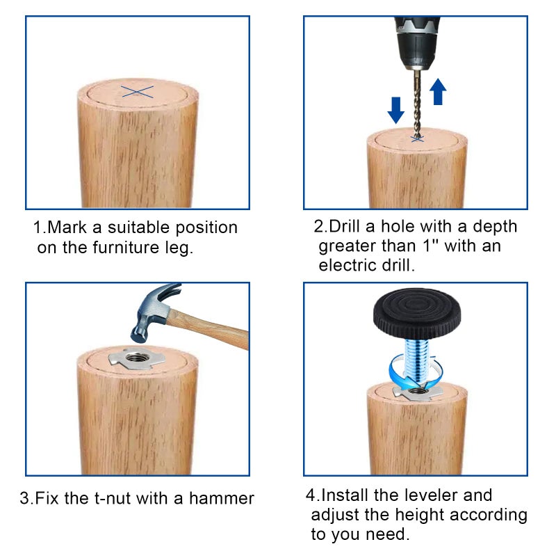 WAFJAMF 24 PCS M8 Thread Adjustable Furniture Levelers Screw in Threaded, Steel Screw Feet Leveling Legs Screw On w/T-Nuts Glide for Table, Chair, Furniture Leg (M8 Thread) - Image 5